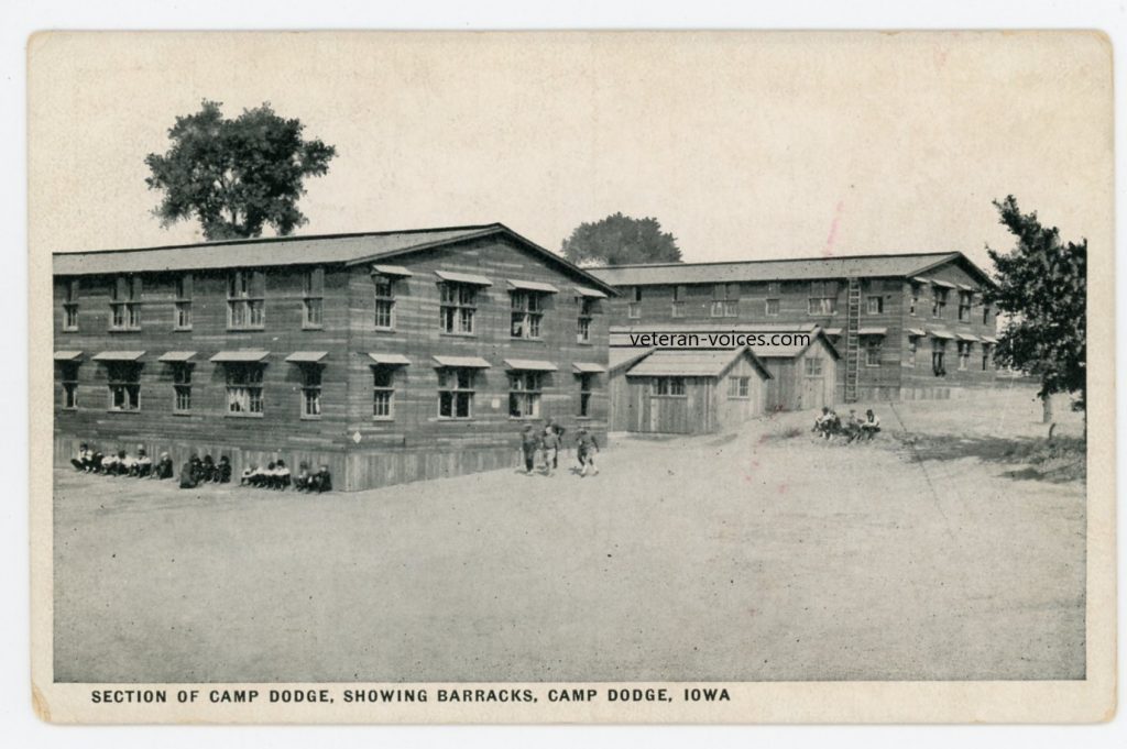"Section of Camp Dodge, Showing Barracks, Camp Dodge Iowa" World War I