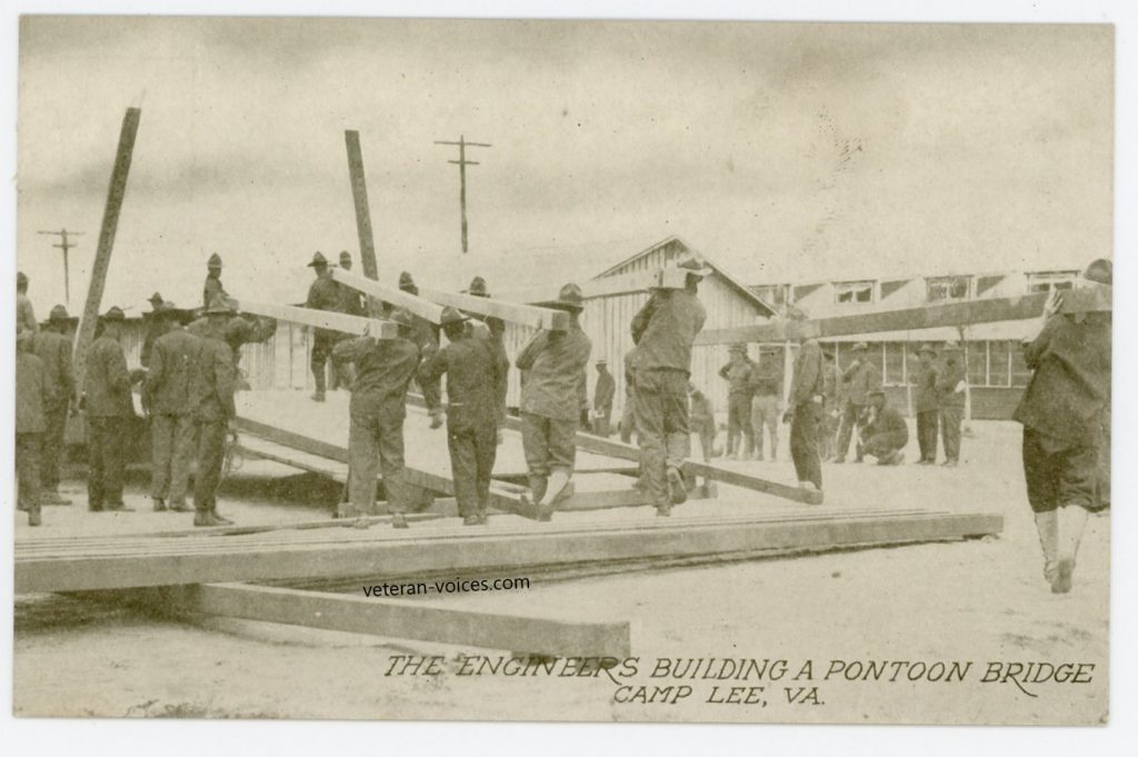 "The Engineers Building A Pontoon Bridge, Camp Lee, VA"