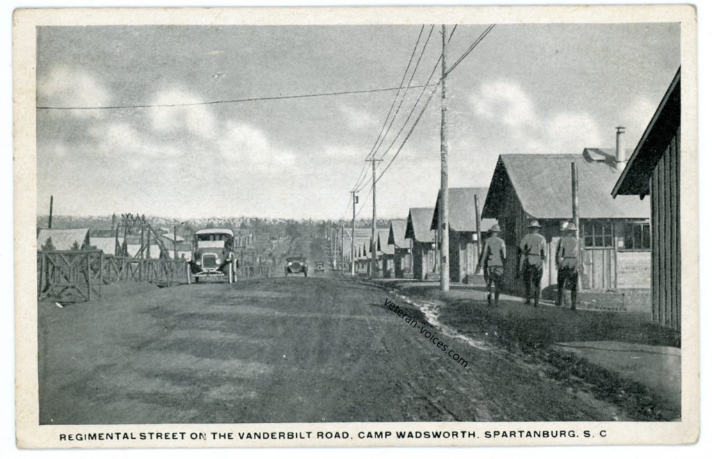 "Regimental Street on the Vanderbilt Road, Camp Wadsworth, Spartanburg, S.C."