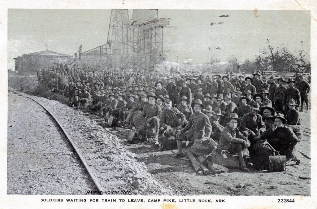 "Soldiers Waiting For Train To Leave Camp Pike, Little Rock, Ark."